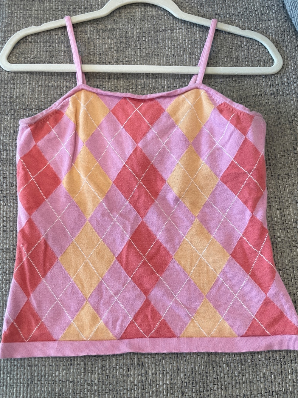 Sport Haley Pink Argyle Cropped Knit Tank Top Adjustable Straps Medium